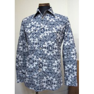 画像: スラップショット(Slapshot) HIDE AND SEEK MICKEY FLOWER L/S WESTERN SH - NAVY PAISLEY【送料無料】 