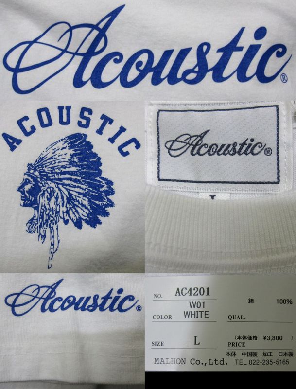 画像: Acoustic(アコースティック) ワンポイント・インディアン・半袖TEEシャツ - WHITE 