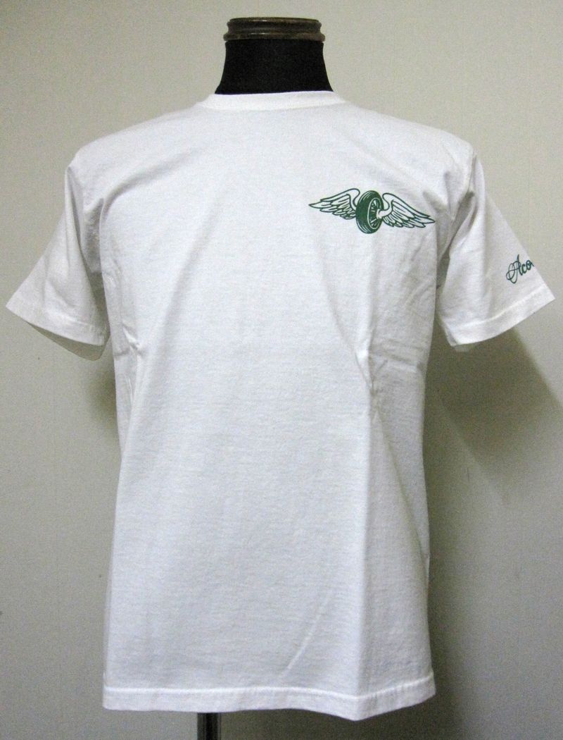 画像1: ACOUSTIC(アコースティック)フライングホイール半袖TEEシャツ-WHITE