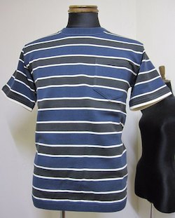画像1: ウエストライド(WESTRIDE) CLASSIC RIB BORDER S/S SWEATERコットン100%ニット・ボーダー半袖TEEシャツ -CHCL/BLUE 